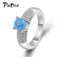 Anel de pedra opala de fogo azul luxuoso, moda simples, redondo, anel de dedo 925, prata esterlina, vintage, anéis de casamento femininos 2024 - compre barato