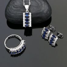 Conjunto de joias femininas com pingente de anel, prata 925, nas cores azul, zircônia cúbica, cristal branco 2024 - compre barato