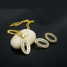 Full Stone O Pendant Necklace Earrings Gold Color Stainless Steel Jewelry Sets 2024 - buy cheap