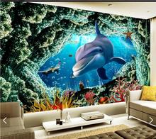 3D морской мир Дельфин настенная бумага фрески гостиная домашняя Настенная Наклейка настенные бумажные рулоны пользовательская печать фото стерео настенная бумага s 2024 - купить недорого