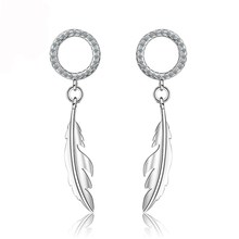 Brand New Feather Shape Women 925 Silver Long Statement Earrings Jewelry aaa Cubic Zirconia Drop Earring for Female 2024 - buy cheap