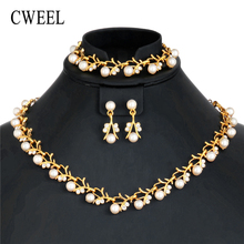 CWEEL Imitation Pearl Jewelry Sets Turkish Gold Color Jewellery Sets For Women Wedding Party African Beads Jewelry Set 2024 - buy cheap