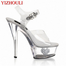Fashion star style 15cm sexy high-heeled shoes wedding crystal shoes 6 inch Platforms shoes glitter clear sandals 2024 - buy cheap