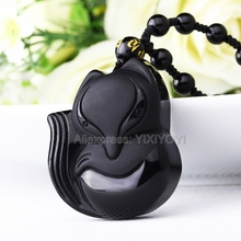 43x38mm 36x32mm Chinese Handwork Black Obsidian Hand-Carved Lucky Cute Fox Amulet Pendant Necklace woman man's Trendy Jewelry 2024 - buy cheap