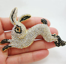 Vintage Animal Brooch Black Rabbit Art Nouveau Brooch Pin Crystal Rhinestone 2023 - buy cheap
