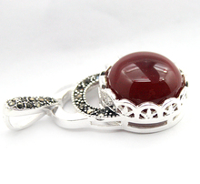 Fashion Natural 40*20mm Red JADE 925 Silver Jewelry Marcasite Pendant 2024 - buy cheap