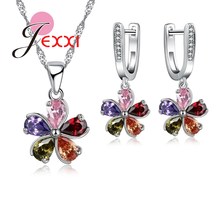 Bridal Jewelry Sets Fashion Flower Shape 925 Sterling Silver Crystal Chain Pendants Necklaces Earrings Set Wedding Gift 2024 - buy cheap