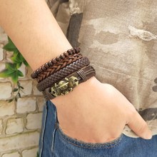 4pcs/set Handmade Fashion Trendy Vintage Female Femme Homme Male Punk Wood Bead Charm Men Leather Bracelet For Women Jewelry 2024 - buy cheap