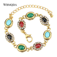 Wbmqda Ethnic Unique Retro Bracelets For Women Gold Color Rhinestones Crystal Resin Bangles 2018 Trendy Summer Indian Jewelry 2024 - buy cheap