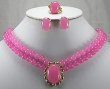 Conjunto de joyería con colgante de plata y Gema rosa para mujeres, juego de joyería, anillo, pendientes, collar, colgante, elegante y elegante 2024 - compra barato