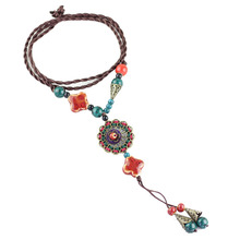 2018 fashion long chain necklace Clavicular chain colored stone tassels Summer Bohemia Handmade ceramic choker women's sale 2024 - buy cheap