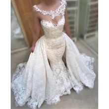 Vintage Mermaid Lace Wedding Dresses With Detachable Train 2020 vestidos de noiva Sheer Bridal Gowns Handmade gelinlik 2024 - buy cheap