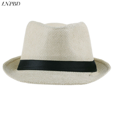 Hot Unisex Women Men Fashion Summer Casual Trendy Beach Sun Straw Panama Jazz Hat Cowboy Fedora hat Gangster Cap(Khaki) 2024 - buy cheap