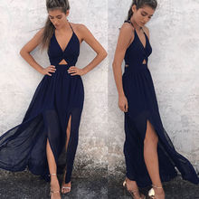 2019 Women Summer Boho Maxi Long Dress Woman Floral Halter V Neck Split Dresses Ladies Party Beach Sundress Female Vestidos New 2024 - buy cheap