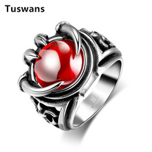 Vintage Punk Rock Dragon Claws & Red Large Crystal Stone Stainless Steel Finger Rings for Men Male Gothic Biker Knight Bague 2024 - buy cheap