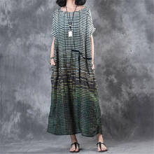 BUYKUD Casual Maxi Dresses For Women 2018 Summer Summer Linen Stripe Loose Plus size Dresses Vintage Pockets Long Elegant dress 2024 - buy cheap