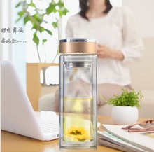 1PC Portable Tea Bottle Brief Business Transparent Double Layer Borosilicate Glass Water Bottle Stainless Filter KD 1462 2024 - buy cheap