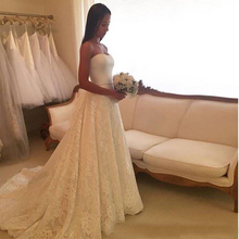 A-line Simple Wedding Dresses Strapless Bohemian Country Wedding Bridal Gowns Satin Top Tiered Lace Skirt Bow Belt Bridal Gowns 2024 - buy cheap