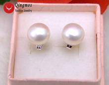 Qingmos White Freshwater Pearl Earrings for Women with 7-8mm Flat Round Natural Sterling Silver Stud Earring Fine Jewelry ear181 2024 - buy cheap