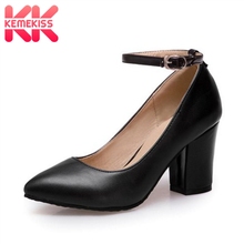 KemeKiss/женские туфли на высоком каблуке, размеры 32-43, женские туфли-лодочки с острым носком и ремешком на щиколотке, модная офисная женская обувь, обувь для вечеринок 2024 - купить недорого