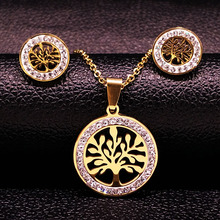 Tree of Life Stainless Steel Jewellery Set Women Gold Color Crystal Necklace Earings Jewelry joyas acero inoxidable mujer 176186 2024 - buy cheap