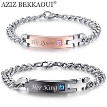 Drop Shipping Unique Gift for Lover "His Queen""Her King " Couple Bracelets Stainless Steel Bracelets For Women Men Jewelry 2024 - buy cheap