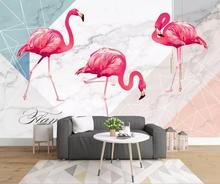 Customized 3D mural wallpaper Nordic simple fashion hand-painted geometric flamingo art mural background wall decoration paintin 2024 - buy cheap