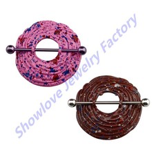 Showlove-2pcs/lot Sprinkle Cupcake Nipple Ring Shield Barbell Piercing Body Jewelry 2024 - buy cheap