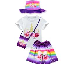 Conjuntos de ropa de verano para niñas, traje de fiesta de noche de unicornio de dibujos animados, ropa de playa para bebés y niñas, sombrero de pescador, 2021 2024 - compra barato