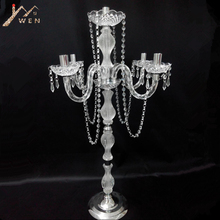 IMUWEN 10PCS 90CM Height Acrylic 5-arms Metal candelabras With Crystal Pendants Wedding Candle Holder Centerpiece Party Decor 2024 - buy cheap