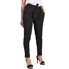 Mulheres moda Harem Pants de Cintura Alta Bandage Cintura Elástica Stripe Casual Calças pretas calças pantalon femme feminino 2024 - compre barato