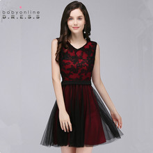 34 Colors Custom Make Black Lace Short Evening Dress Elegant A Line Sleeveless Evening Gowns Robe de Soiree Courte 2024 - buy cheap