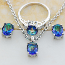 Rainbow Crystal Zircon 925 Sterling Silver Jewelry set Pendant Earrings Ring Size 5 6 7 8 9 10 11 12 TT08 2024 - buy cheap