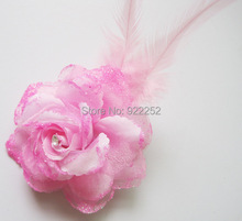 8CM artificial silk glitter roses feather with clip,floral head wreath,christmas headband,wrist corsages,decoration accessories 2024 - buy cheap