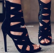 Sandalias de tacón alto de terciopelo para mujer, tacones tirantes, Stiletto, zapatos de Boda nupcial negra, fotos reales, novedad de verano 2019 2024 - compra barato