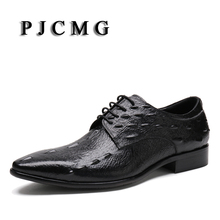 PJCMG New Fashion Comfortable Genuine Leather Lace-Up Pointed Toe Crocodile Pattern Flat Man Casual Classic Gentleman Shoes 2024 - buy cheap