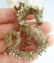 Unique Chinese Dragon Brooch Pin Pendant Brown Rhinestone Crystal EE02980C4 2024 - buy cheap