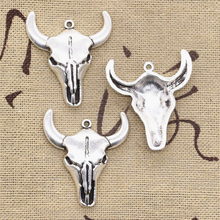 6pcs Charms Bull Skull 32x28mm Antique Making Pendant fit,Vintage Tibetan Bronze Silver color,DIY Handmade Jewelry 2024 - buy cheap