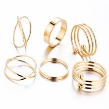 6 pieces Gold Rings Set Women Cross Midi Knuckle Ring Multilayer Mid Finger Round Circle Girls Punk Retro Jewelry Accessories 2024 - buy cheap