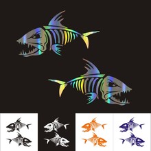 Adesivos de 18cm * 10cm para decoração de carro, ossos de peixe marinho, decoração de motocicleta, carro 3d reflexivo, estilo de carro, compre 2 economiza, adesivo metade personalizado 2024 - compre barato