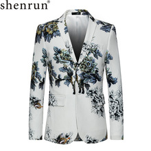 Shenrun-chaqueta blanca informal para hombre, chaqueta ajustada con estampado Floral, traje, traje, chaqueta para boda, fiesta, graduación, traje de talla grande 6XL 2024 - compra barato