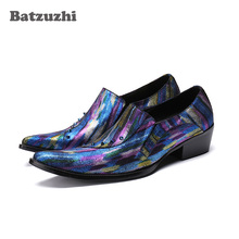 Batzuzhi 2018 Handsome Mens Shoes Pointed Toe Blue Muti Color Business Dress Shoes Flats Rivets Party Runway Shoes Men, US12 2024 - buy cheap