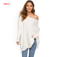 Suéter largo de punto para mujer, Jersey holgado con cuello de correa, manga de murciélago, Tops para primavera y otoño 2024 - compra barato