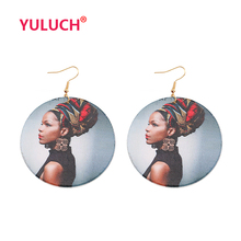 YULUCH Elegant personality fashion woman wooden painted printing pendant earrings for popular wedding jewelry gifts 2024 - buy cheap