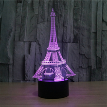 Lâmpada led de cabeceira com 7 cores da torre eiffel, lâmpada 3d embutida, luz de cabeceira, decoração usb, presente de aniversário e natal 2024 - compre barato