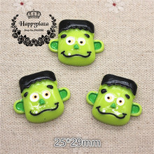 10pcs Resin Halloween Flatback Cabochon Green Face Miniature Art Supply Decoration Charm Craft,25*29mm 2024 - buy cheap