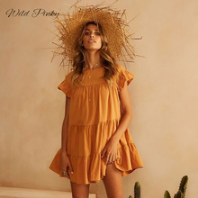 WildPinky-vestido bohemio Vintage holgado para mujer, vestido de verano con volantes, amarillo, Sexy, informal, de algodón 2024 - compra barato