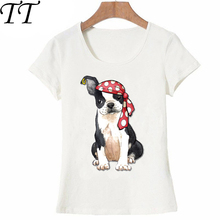 Camiseta de verão bonito do pirata do terrier de boston engraçado camiseta feminina de manga curta de maiden 2024 - compre barato
