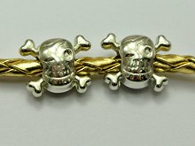 100  Silver Colour Tone Metallic Acrylic Skull+CrossBones Big Hole Beads 15X12mm 2024 - buy cheap