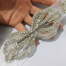 2pc/lot fashion 6*14cm butterfly-tie white crystal rhinestone applique for bridal hairdress wedding dress garment hat decoration 2024 - buy cheap